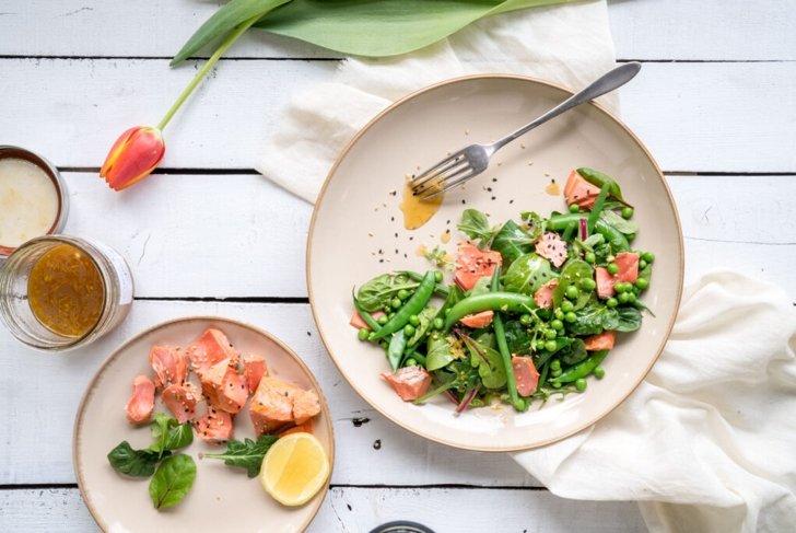 Fresh Greens and Salmon with Soy Citrus Dressing