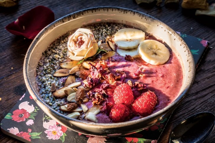 Red Berry, Rose, and Almond Smoothie Bowl