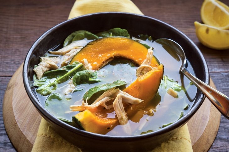 Composed Squash, Turkey, and Greens in Lemon Broth