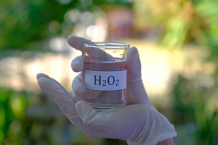 Hydrogen peroxide solution in a beaker
