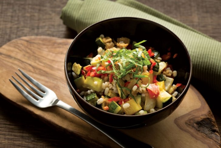 Warm Roasted Vegetables with Barley and Tempeh